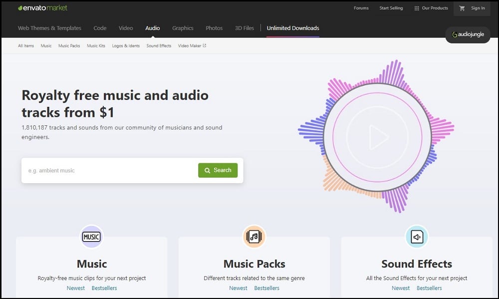 Top 6 Royalty-Free Music Sites for YouTube Videos - AudioJungle pricing and licensing options