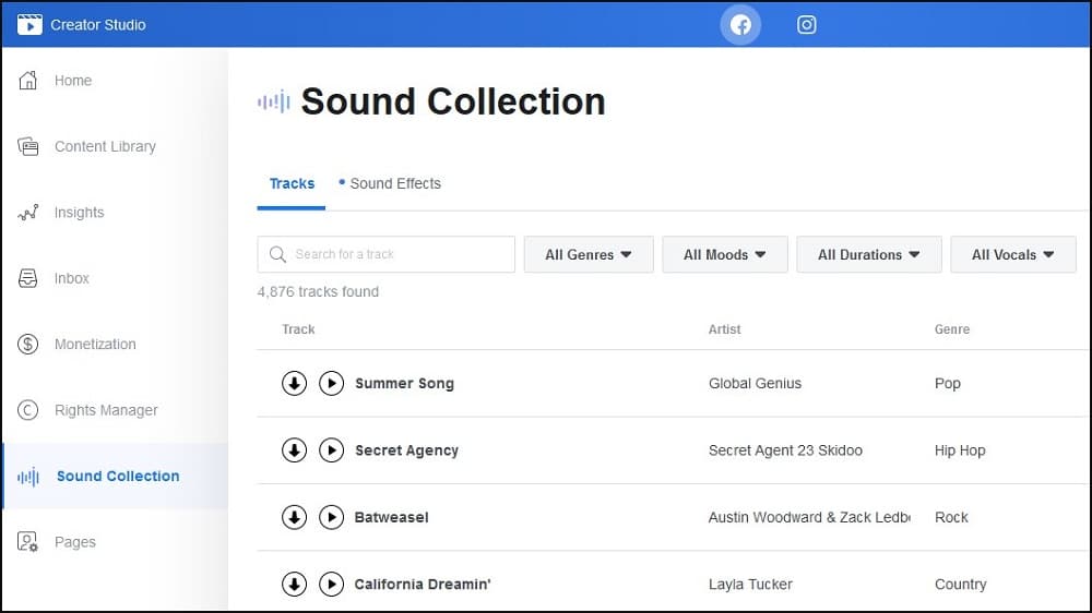 Facebook Audio Library