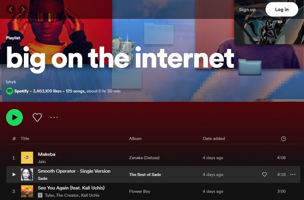 Big On The Internet for Spotify Playlists