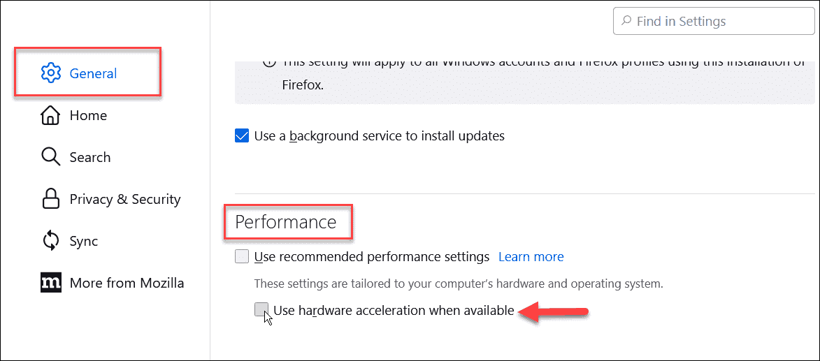 Deactivating Hardware Acceleration on Firefox Web Browser