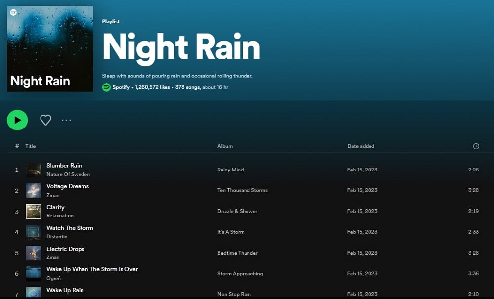Night Rain for Spotify Playlists