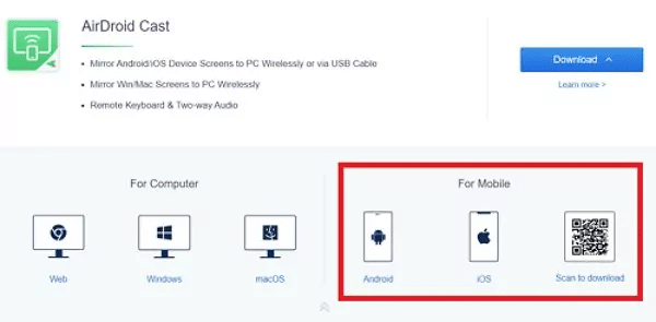 Open AirDroid cast web