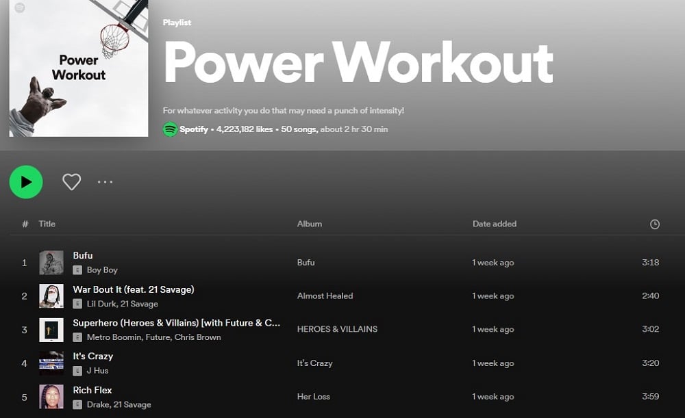 Power Workout for Spotify Playlists