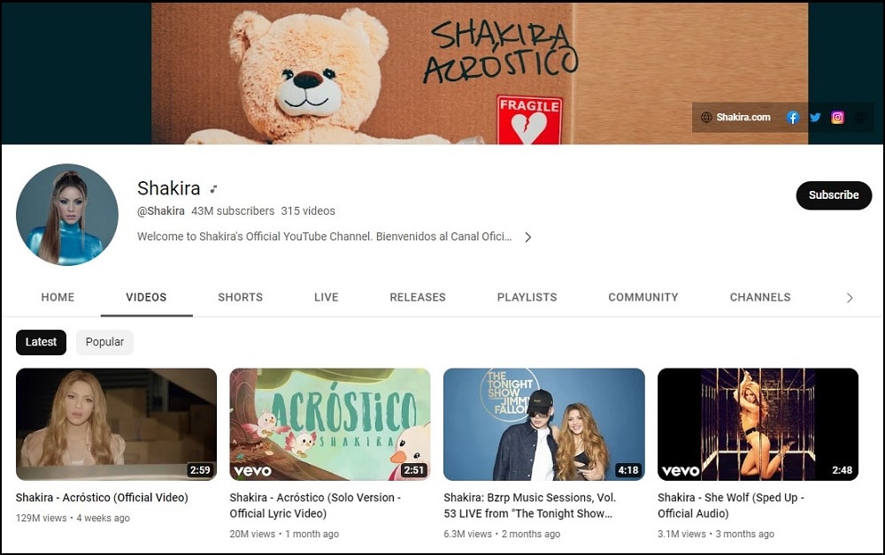 Shakira Most Famous Singers