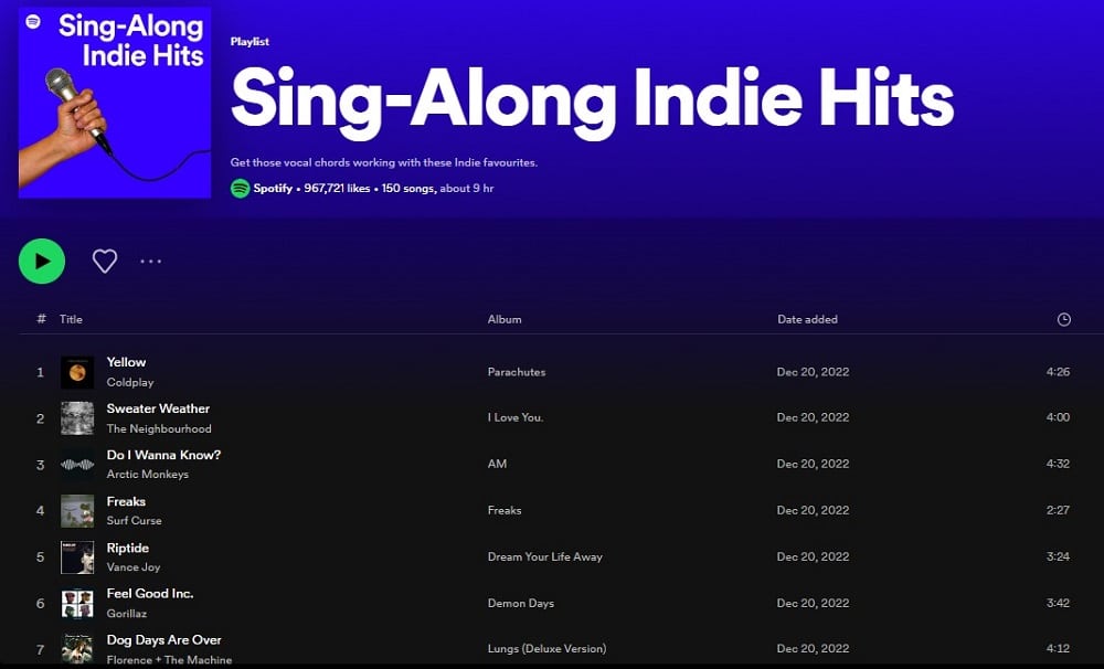 Sing-Along Indie Hits for Spotify Playlists