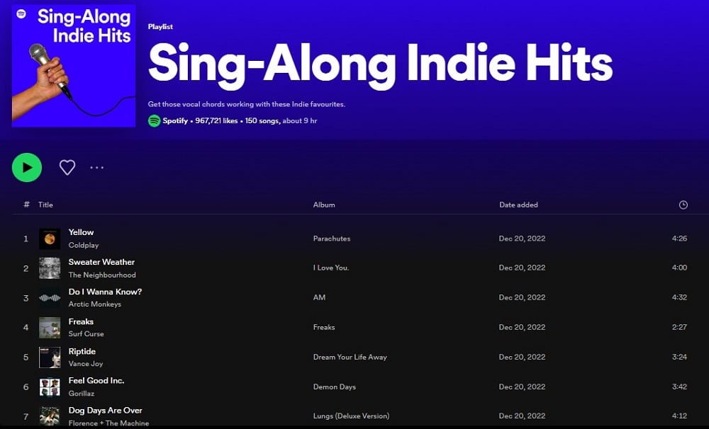 Sing-Along Indie Hits for Spotify Playlists