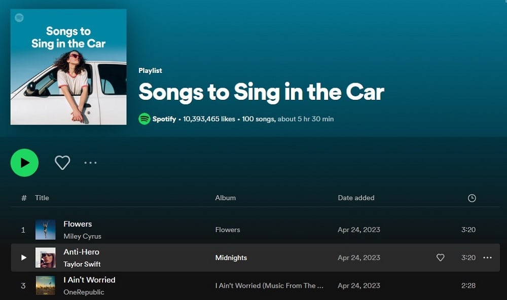Songs To Sing In The Car for Spotify Playlists
